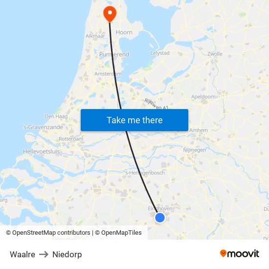 Waalre to Niedorp map