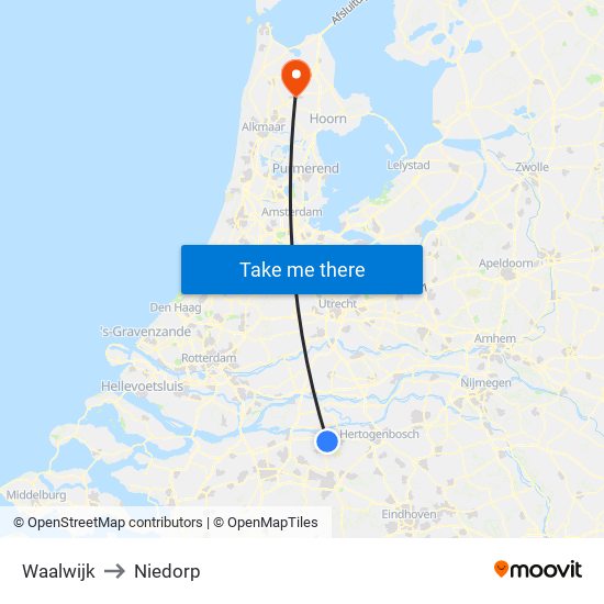 Waalwijk to Niedorp map