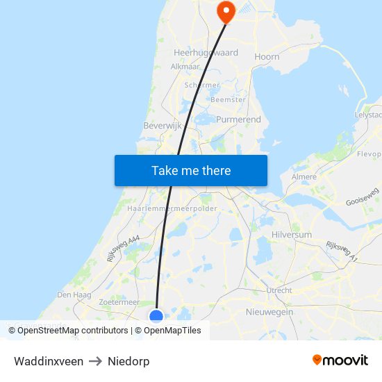 Waddinxveen to Niedorp map