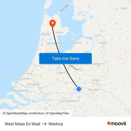 West Maas En Waal to Niedorp map