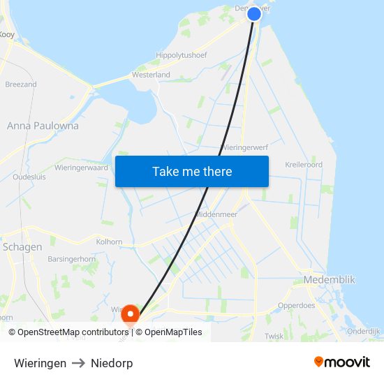 Wieringen to Niedorp map