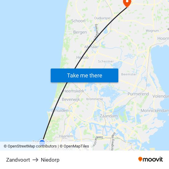 Zandvoort to Niedorp map