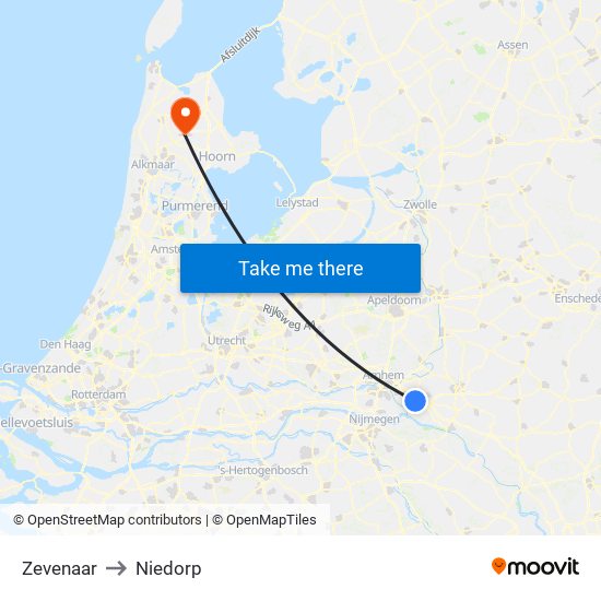 Zevenaar to Niedorp map