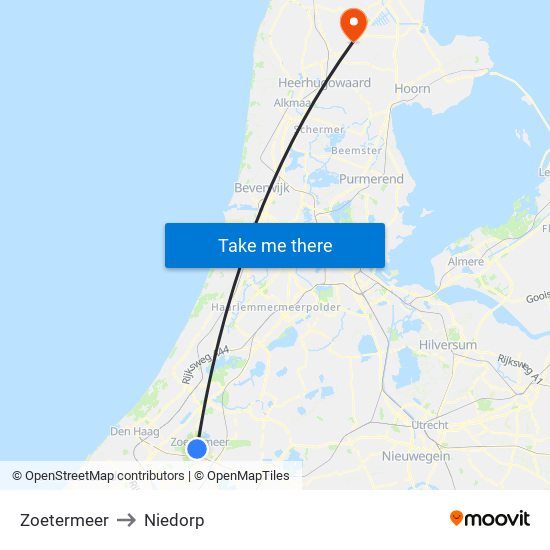 Zoetermeer to Niedorp map