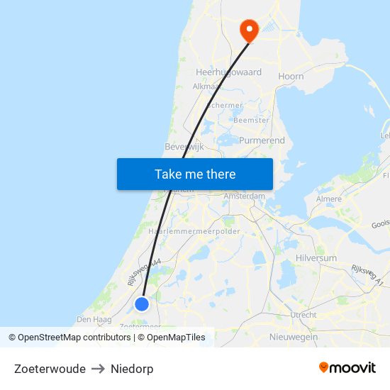 Zoeterwoude to Niedorp map