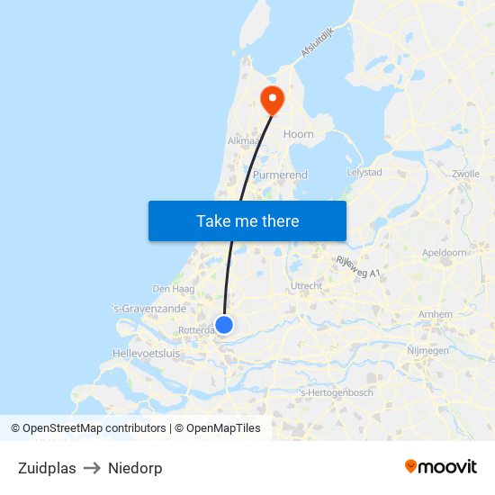 Zuidplas to Niedorp map