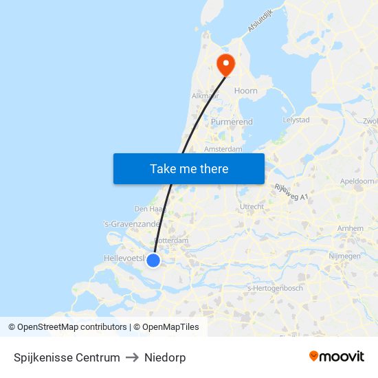 Spijkenisse Centrum to Niedorp map