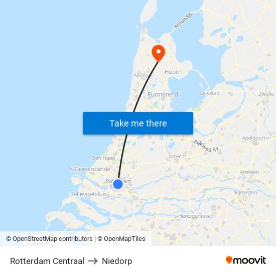 Rotterdam Centraal to Niedorp map