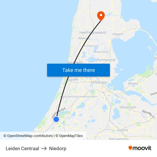 Leiden Centraal to Niedorp map