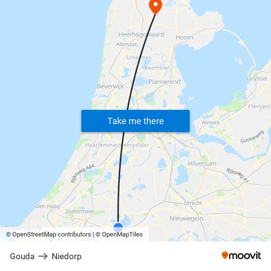 Gouda to Niedorp map