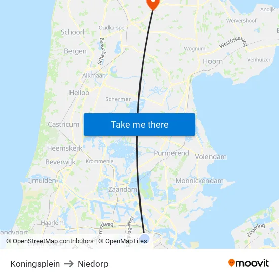 Koningsplein to Niedorp map