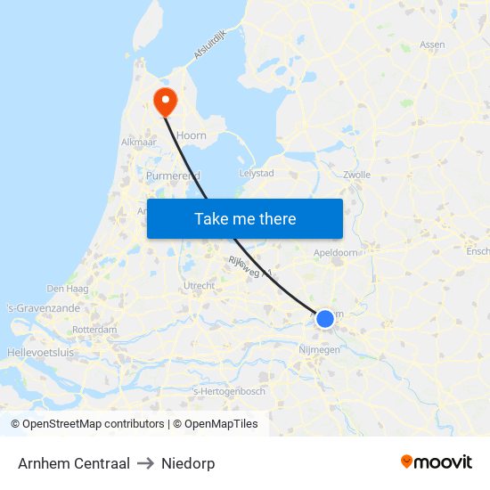 Arnhem Centraal to Niedorp map