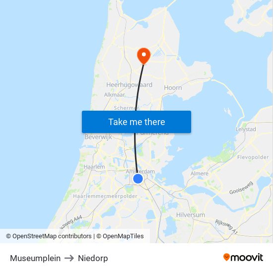 Museumplein to Niedorp map
