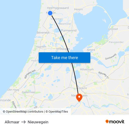 Alkmaar to Nieuwegein map