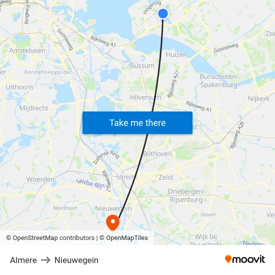 Almere to Nieuwegein map