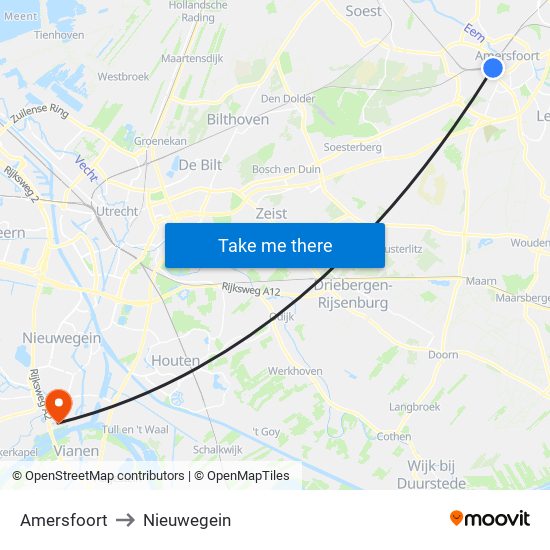 Amersfoort to Nieuwegein map