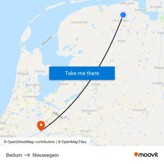 Bedum to Nieuwegein map