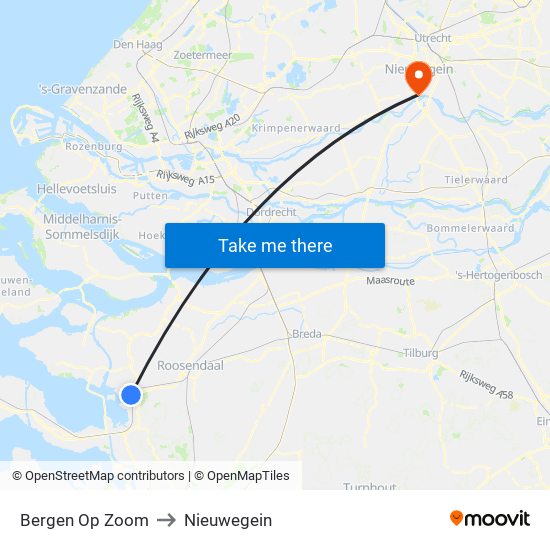 Bergen Op Zoom to Nieuwegein map