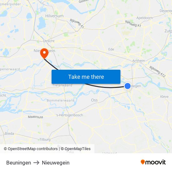 Beuningen to Nieuwegein map