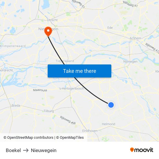 Boekel to Nieuwegein map