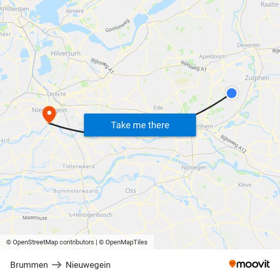 Brummen to Nieuwegein map