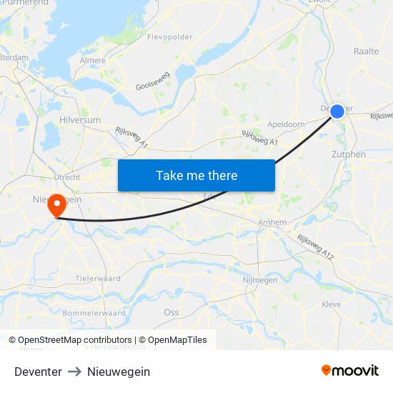 Deventer to Nieuwegein map