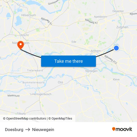 Doesburg to Nieuwegein map