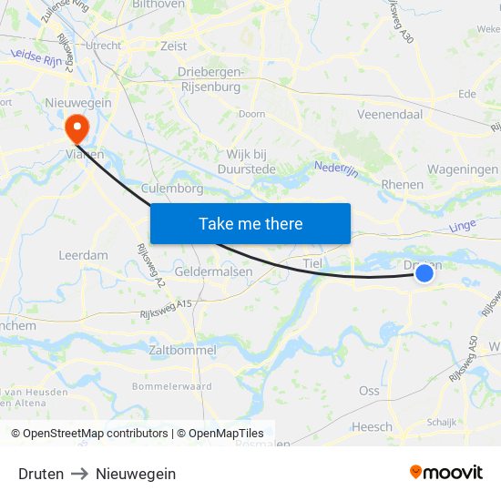 Druten to Nieuwegein map