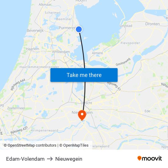 Edam-Volendam to Nieuwegein map