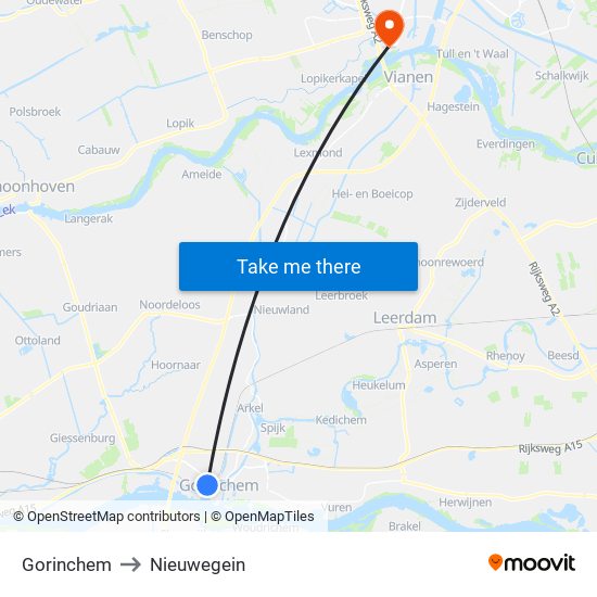 Gorinchem to Nieuwegein map