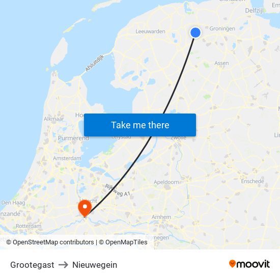 Grootegast to Nieuwegein map