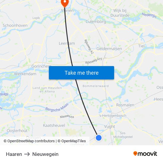 Haaren to Nieuwegein map