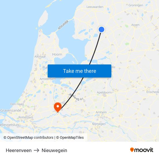 Heerenveen to Nieuwegein map