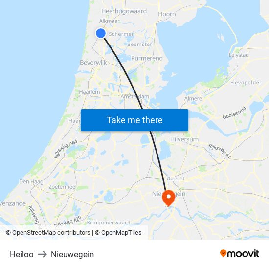 Heiloo to Nieuwegein map