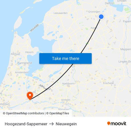 Hoogezand-Sappemeer to Nieuwegein map