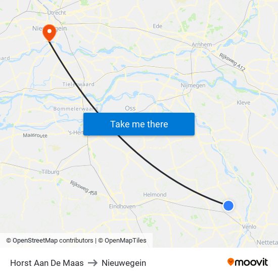 Horst Aan De Maas to Nieuwegein map