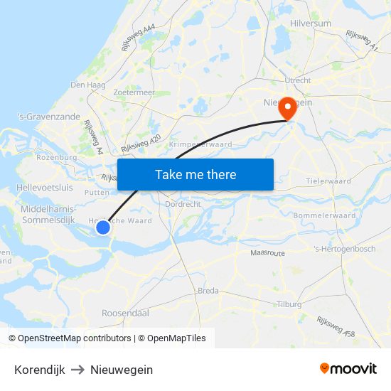 Korendijk to Nieuwegein map