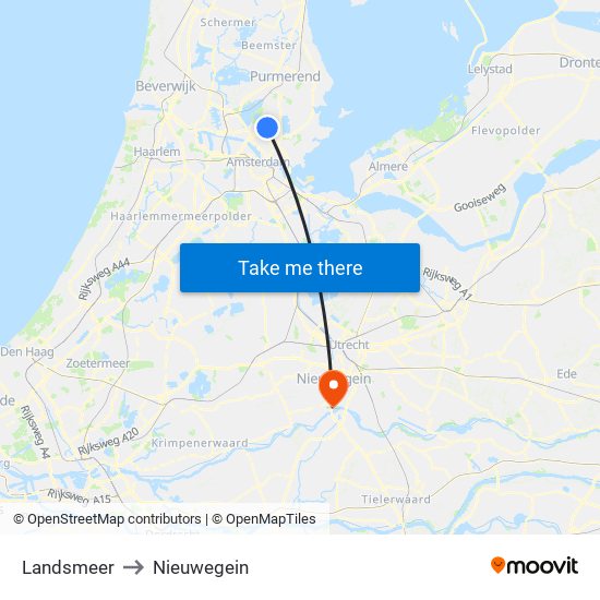 Landsmeer to Nieuwegein map