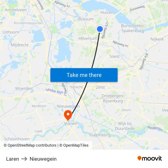 Laren to Nieuwegein map