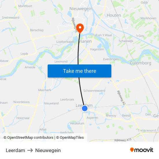 Leerdam to Nieuwegein map