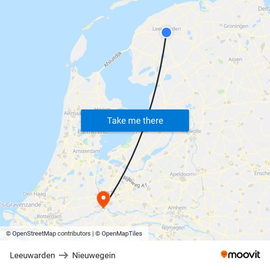 Leeuwarden to Nieuwegein map