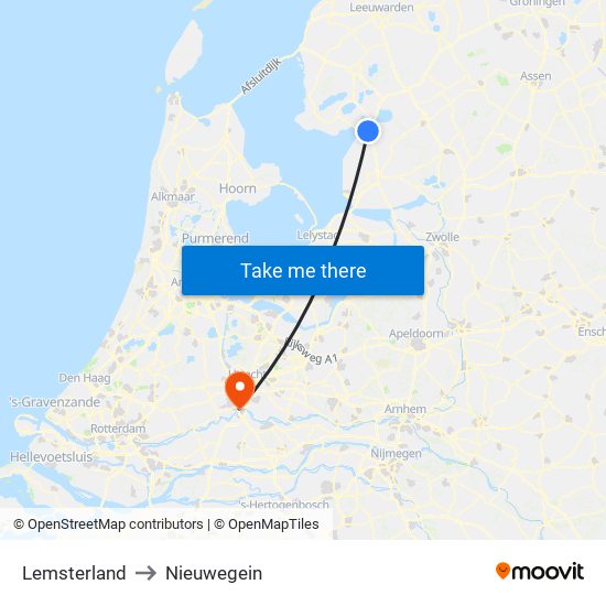 Lemsterland to Nieuwegein map