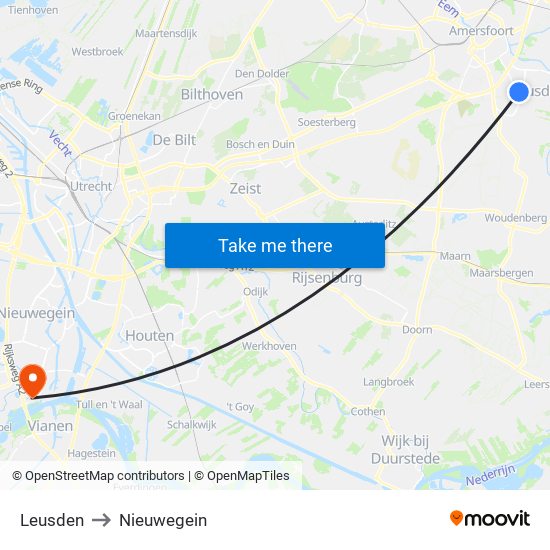 Leusden to Nieuwegein map