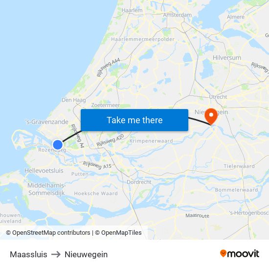 Maassluis to Nieuwegein map