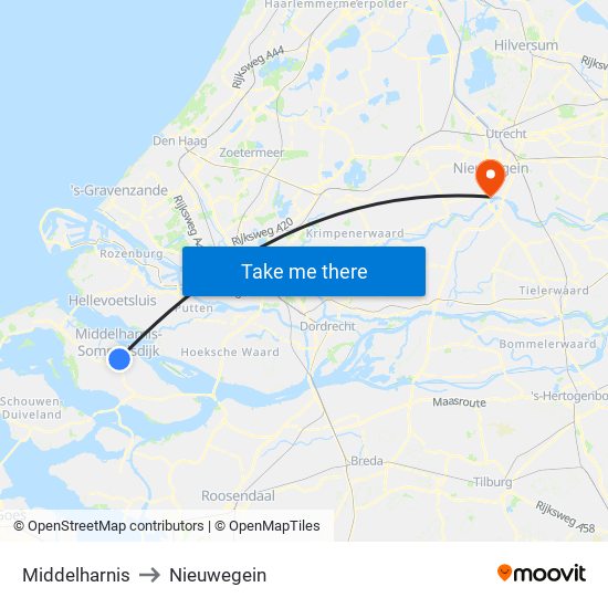 Middelharnis to Nieuwegein map