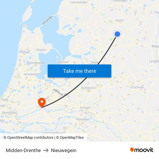 Midden-Drenthe to Nieuwegein map