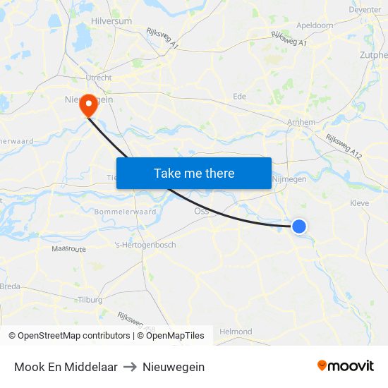 Mook En Middelaar to Nieuwegein map