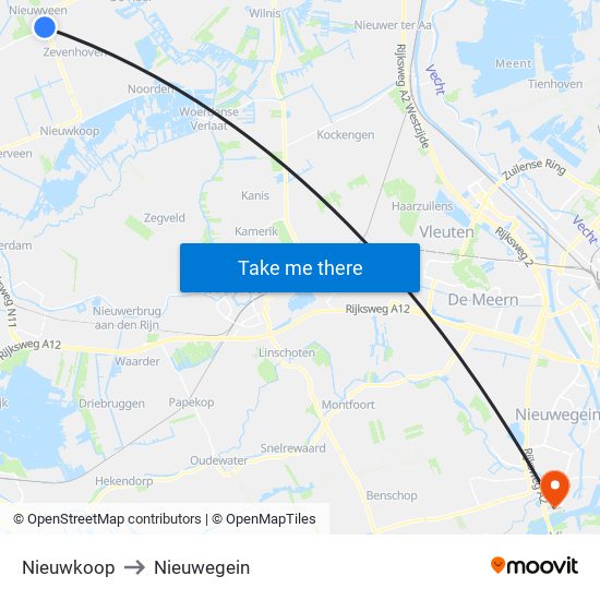 Nieuwkoop to Nieuwegein map