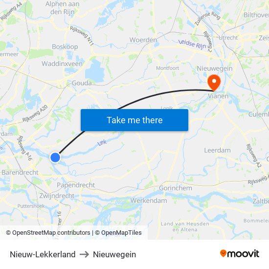 Nieuw-Lekkerland to Nieuwegein map