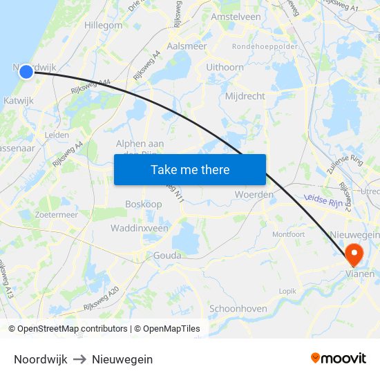 Noordwijk to Nieuwegein map